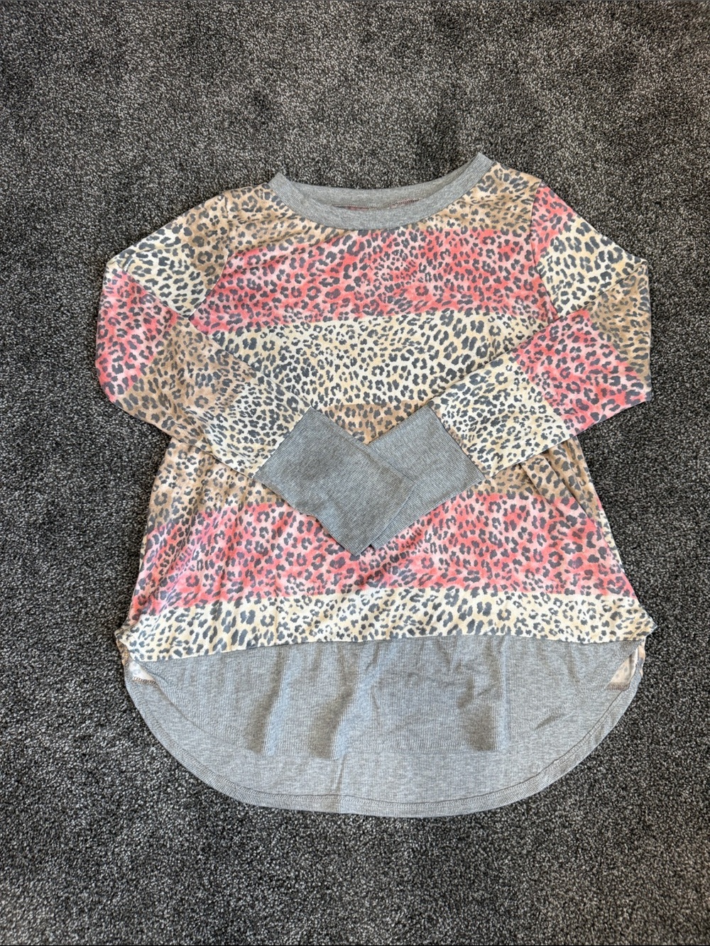 Buckle Leopard Stripe Long-Sleeve Top - Pink & Gray